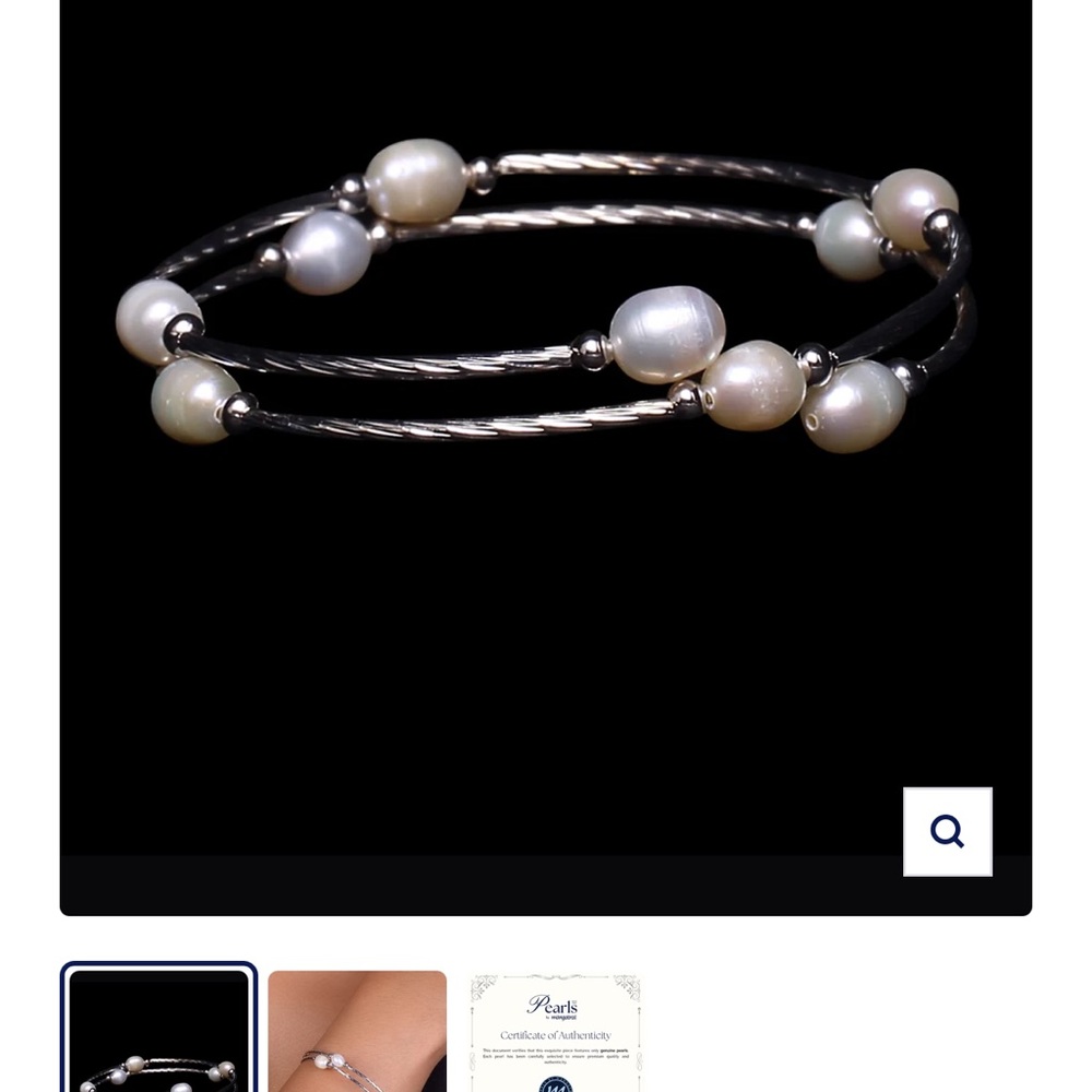 Pearl Accent Silver-Tone Bangle Bracelet